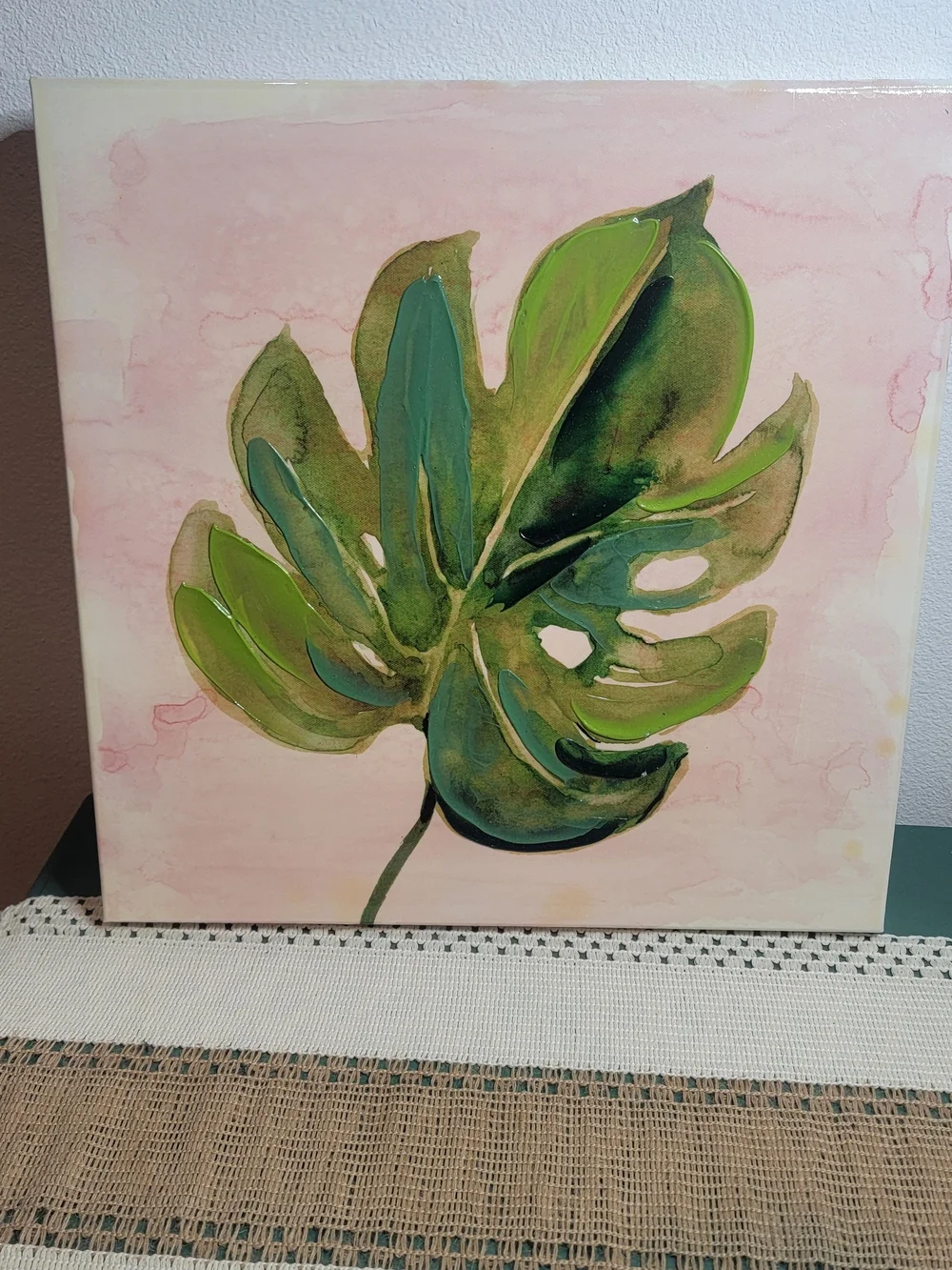 Hobby Lobby Tropical Blush Collection 2pc Tropical Leaf Print Wall Decor 16x16